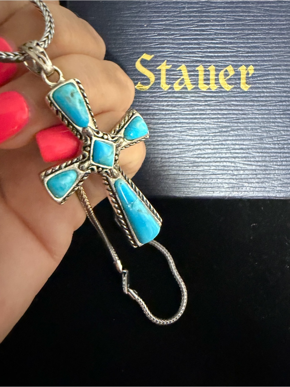 STAUER 925 Sterling Silver turquoise cross necklace
